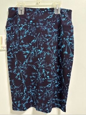 Lularoe Cassie Blue and Black Splatter Print Pencil Skirt Med NWT